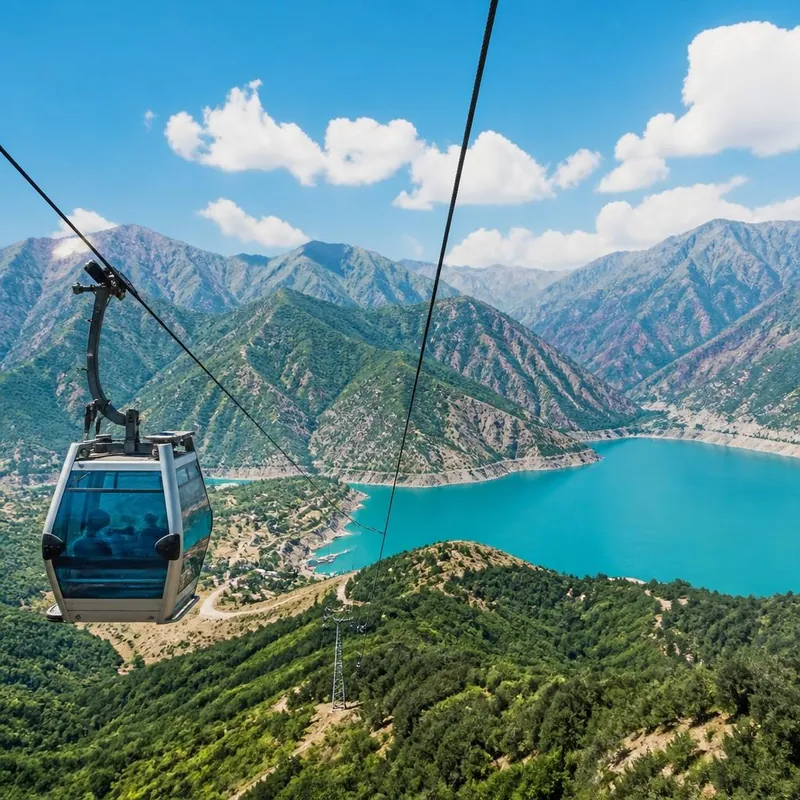 A cable car above Charvak Lake near Tashkent