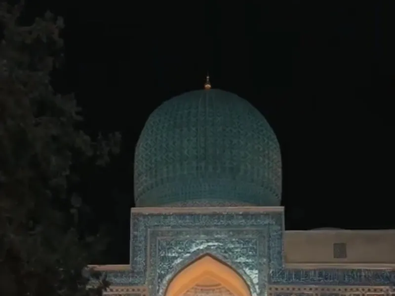 The Gur-e-Amir mausoleum in Samarkand at night